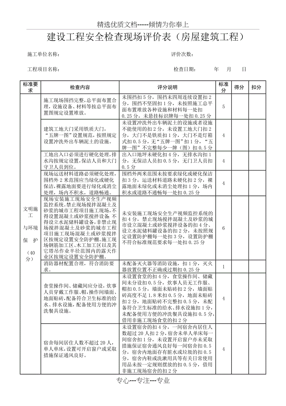 文明施工费现场评价表(施工单位用)_第1页