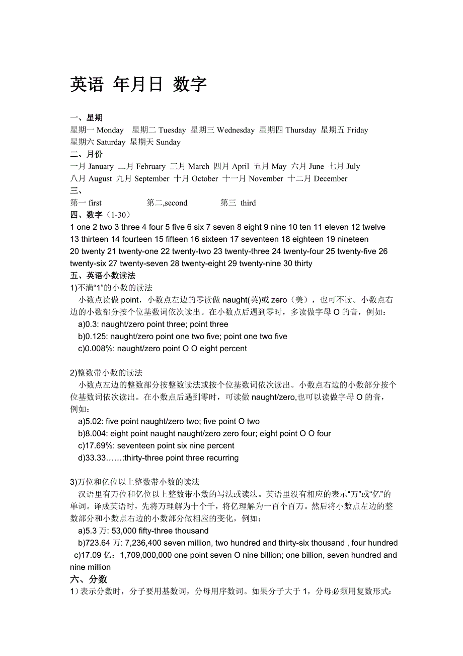 年月日时刻、数字、各种符的英语读法 (2)_第1页