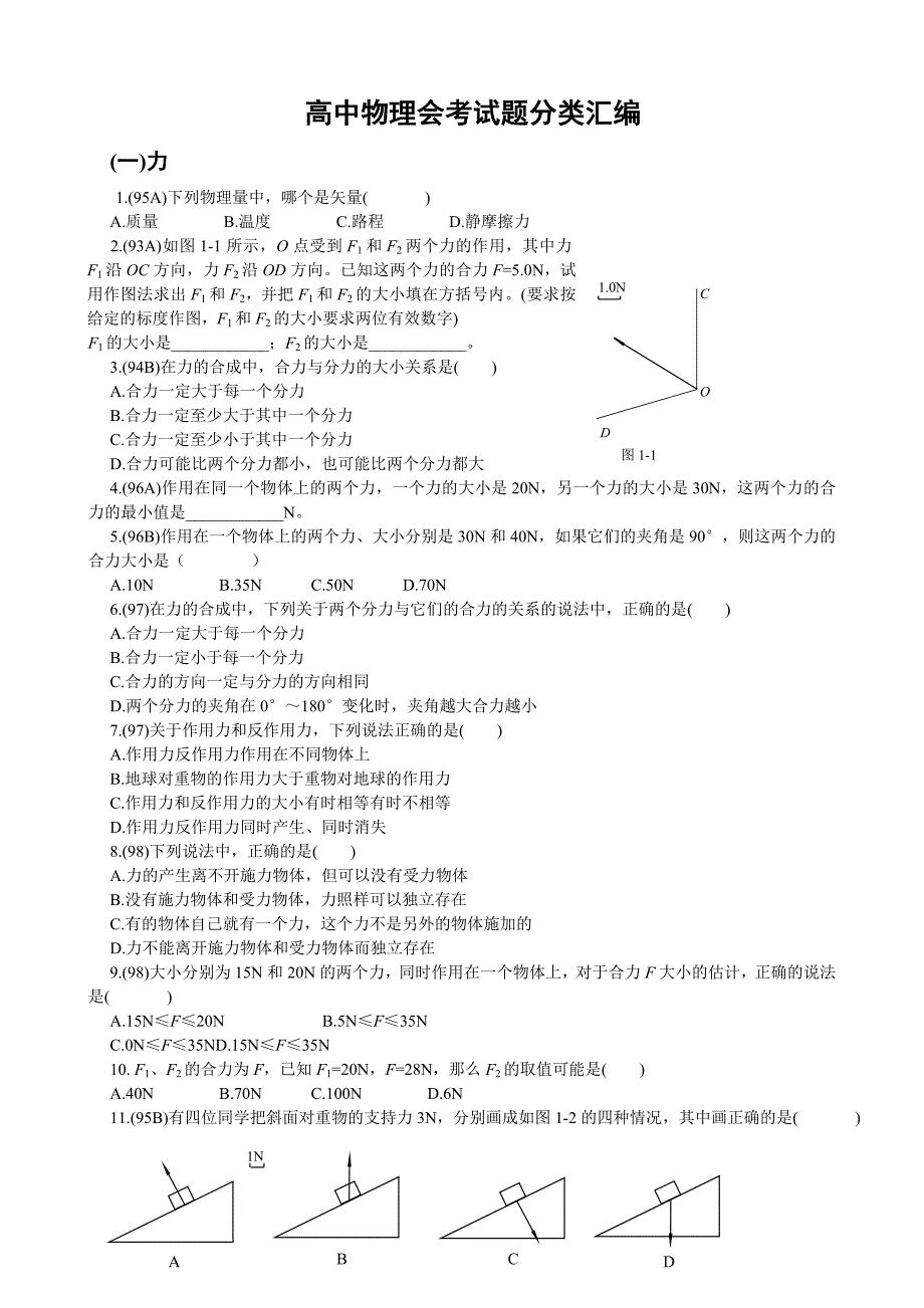 历年高中物理会考试题分类汇编_第1页