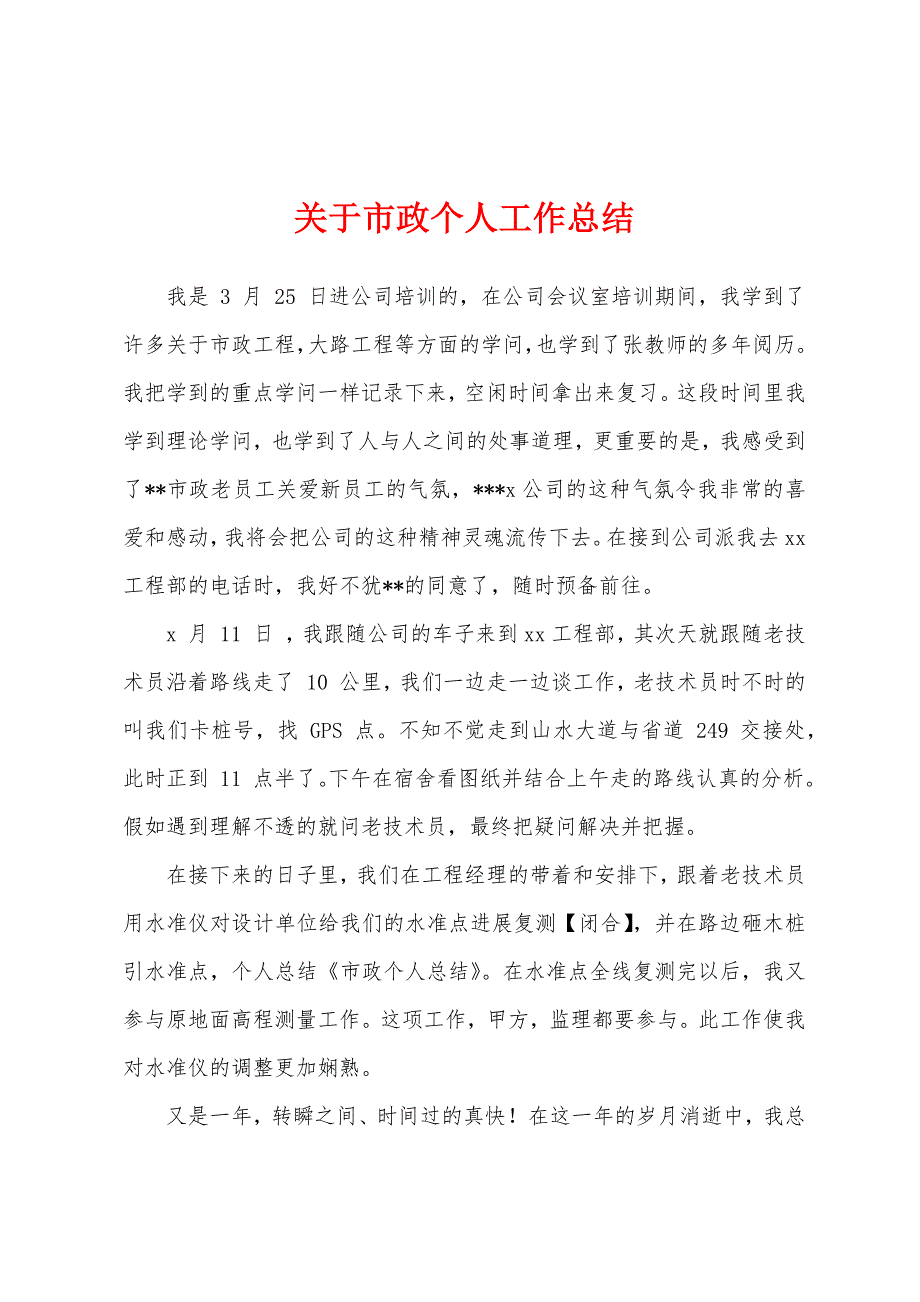 关于市政个人工作总结.docx_第1页