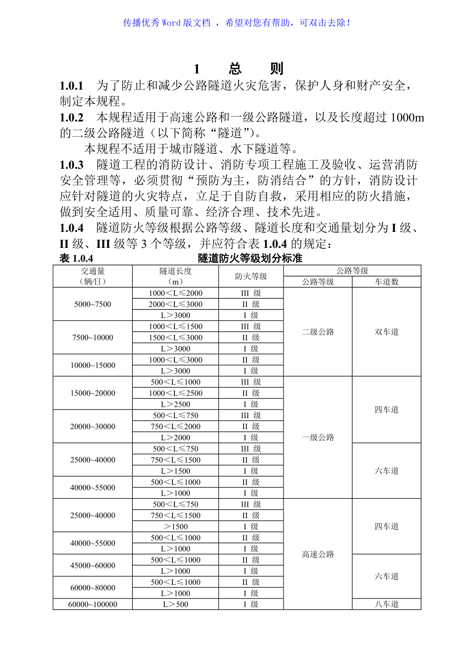 公路隧道消防技术规程Word编辑_第1页