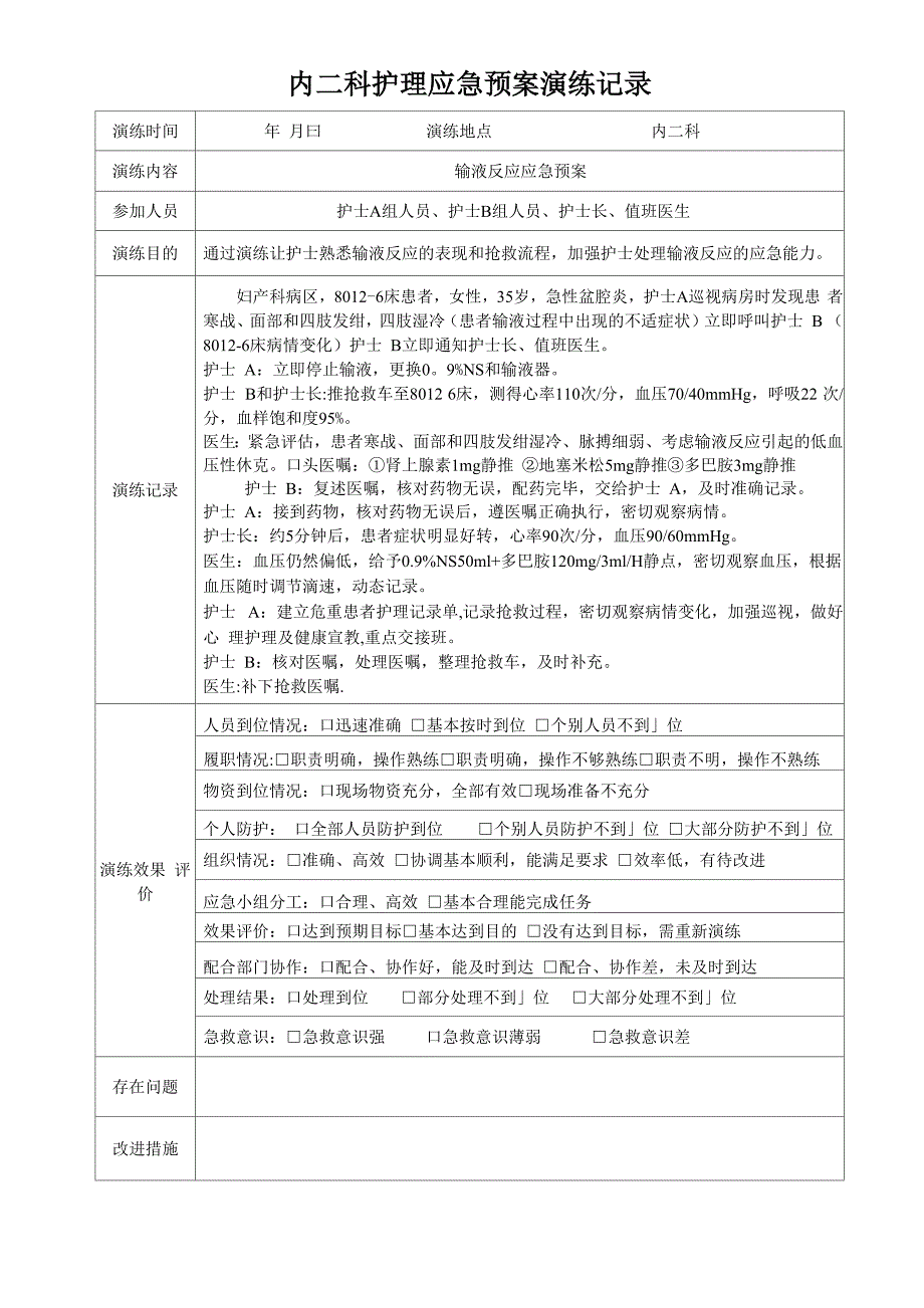 护理应急预案演练记录表_第1页