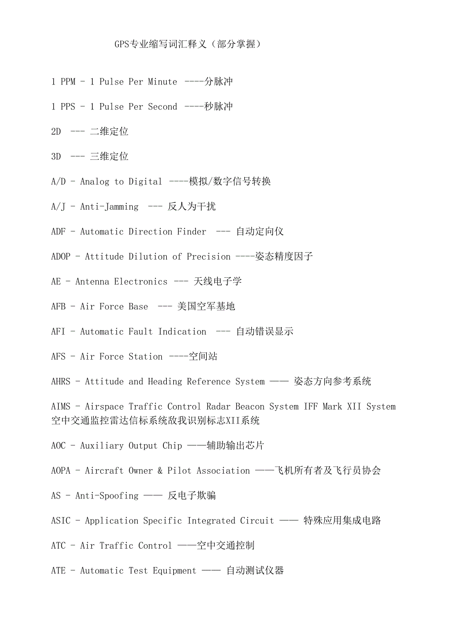 最全的GPS专业缩写词汇释义_第1页