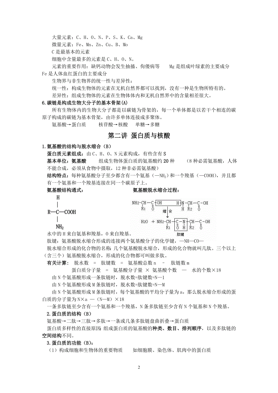 2014年江苏省普通高中学业水平测试生物提纲(必修一).doc_第2页