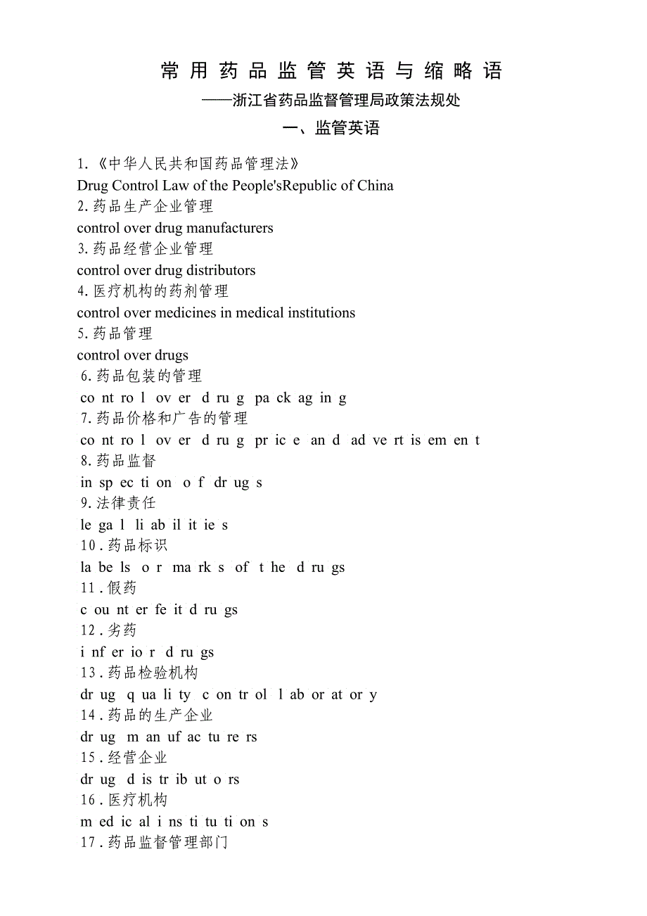 常用药品监管英语与缩略语_第1页