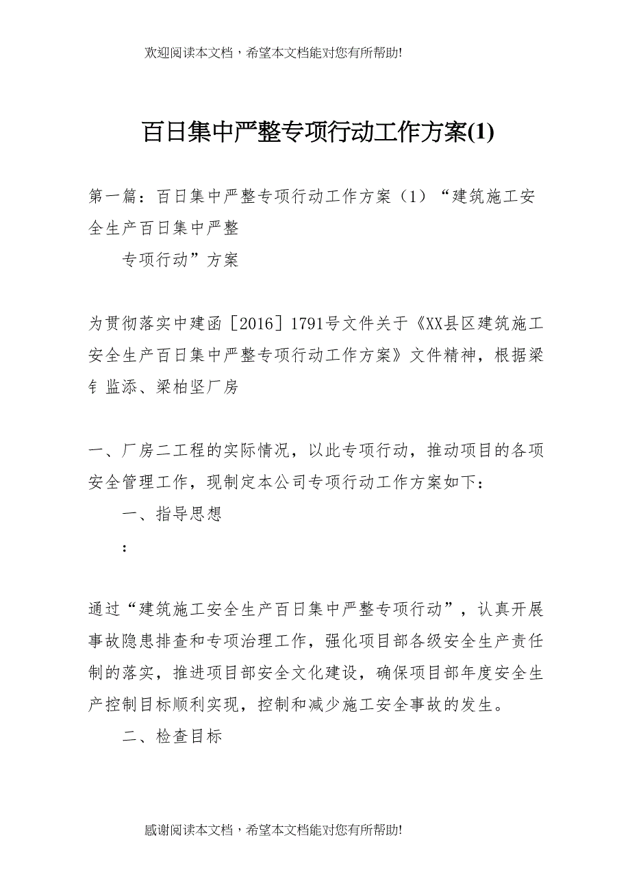 2022年百日集中严整专项行动工作方案_第1页