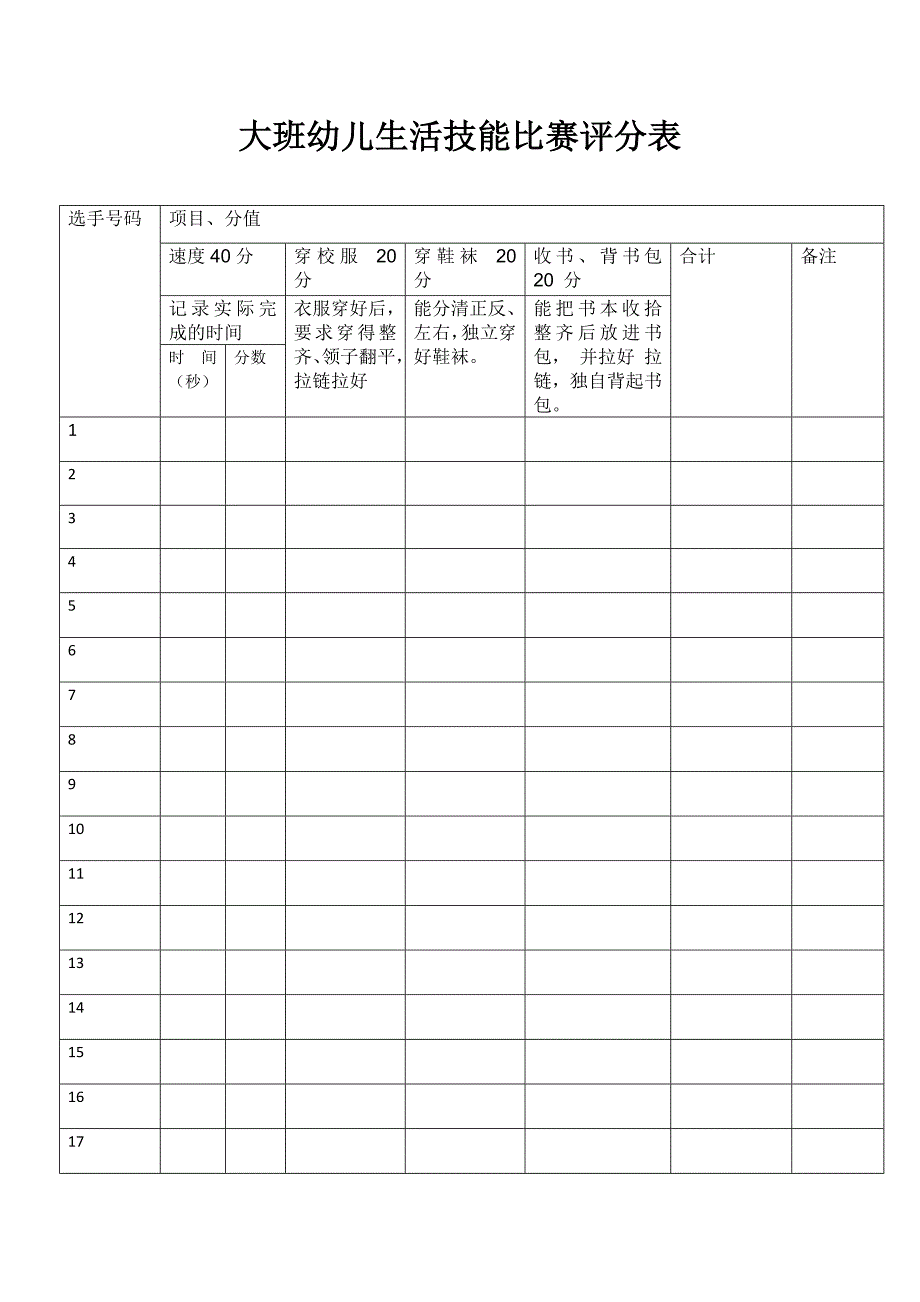 小班、中班、大班幼儿生活技能比赛评分表.docx_第4页