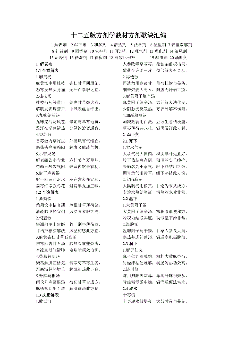 十二五版方剂学教材方剂歌诀汇编_第1页