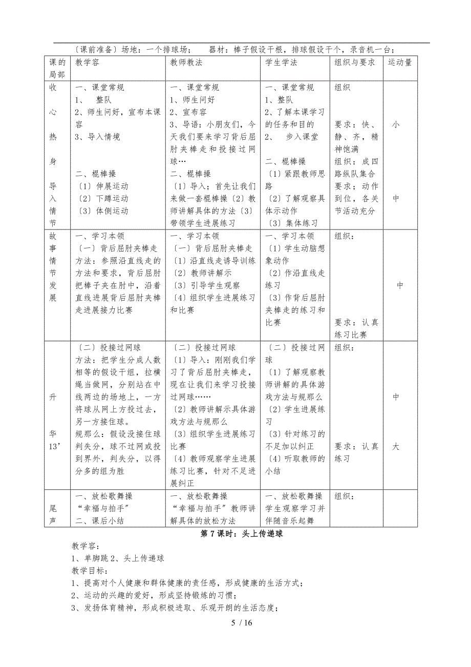 小学一年级体育课教案_第5页