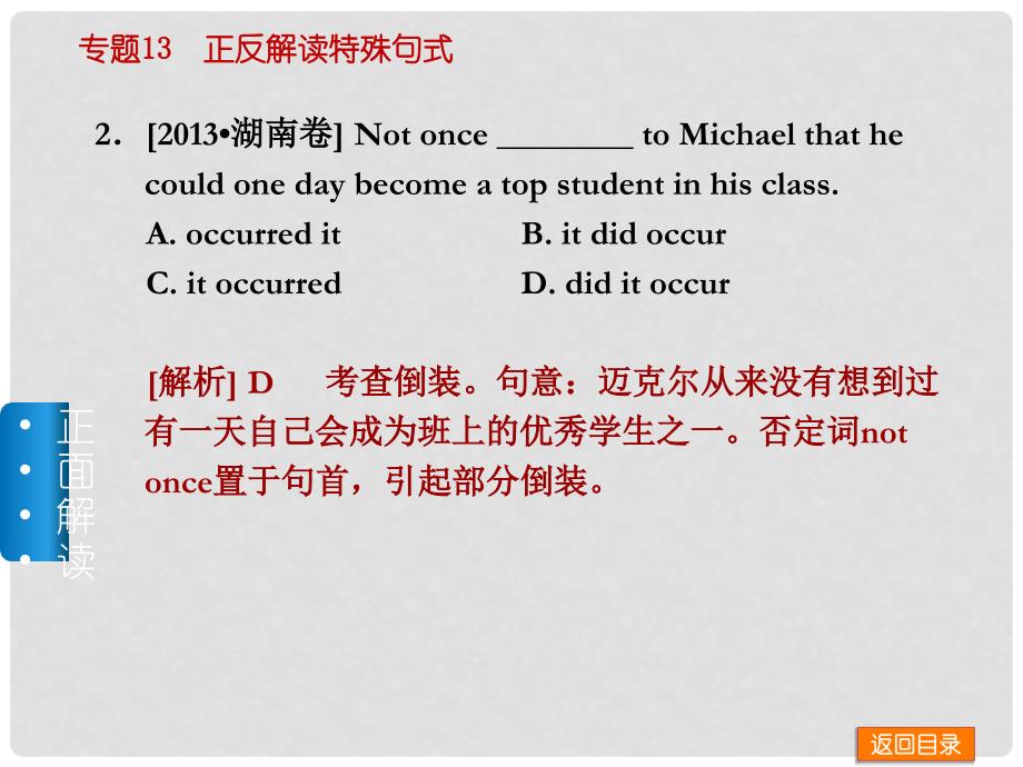 高三英语一轮复习（正面解读+反面解读）语法专题13 正反解读特殊句式课件 外研版_第3页