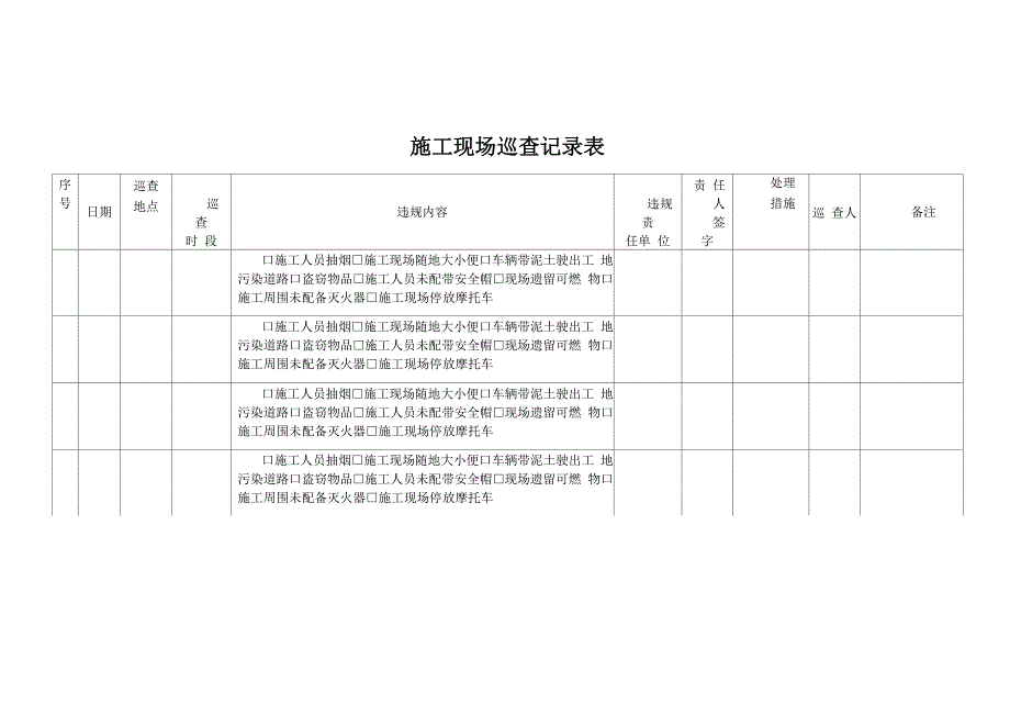 施工现场巡查记录表_第1页