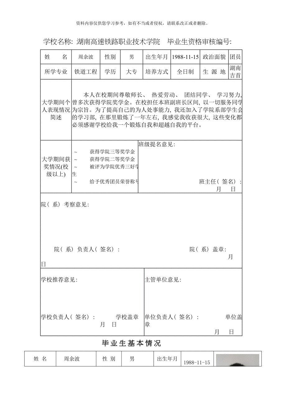 湖南省优秀毕业生申请模板.doc_第5页