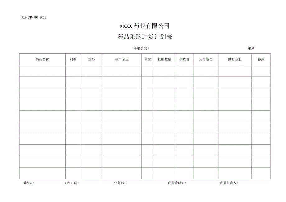 药品采购进货计划表_第1页