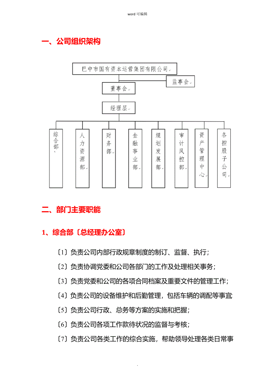 国有资本运营集团公司组织架构和部门职能_第2页