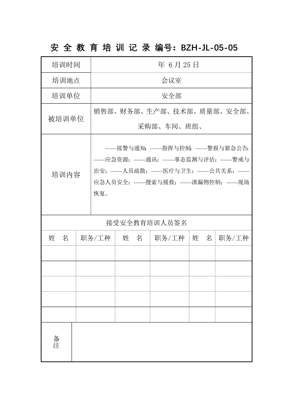 应急救援安全培训记录1_第1页