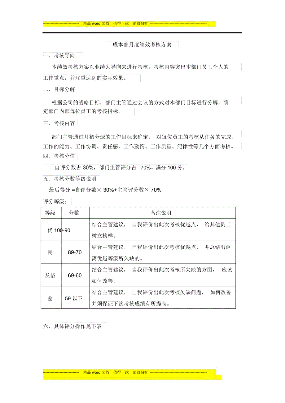 成本绩效考核及奖金制度方案_第1页