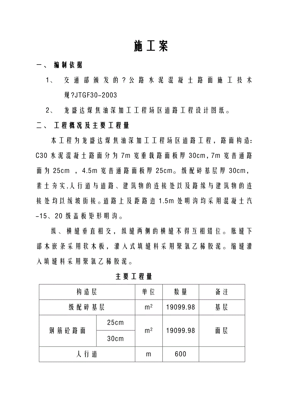 煤焦油深加工项目道路施工设计方案_第1页