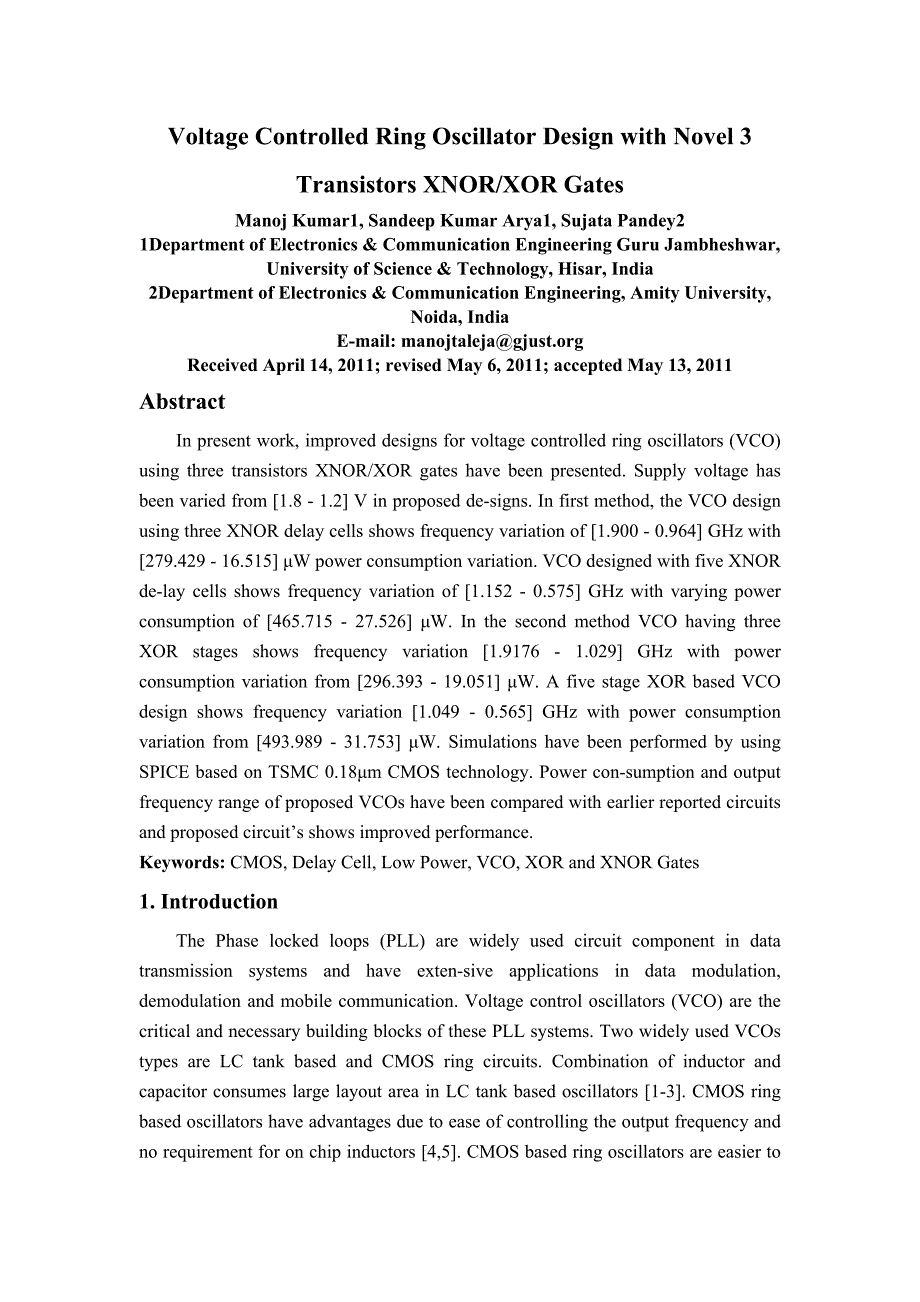 新型晶体管同或异或门电压控制环振荡器设计外文+文献翻译-_第2页