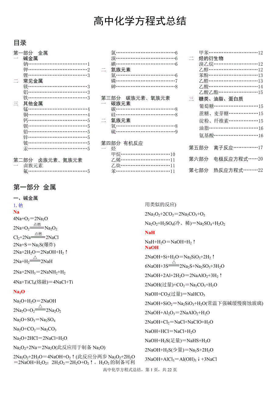 高中化学方程式及离子方程式总结25619_第1页