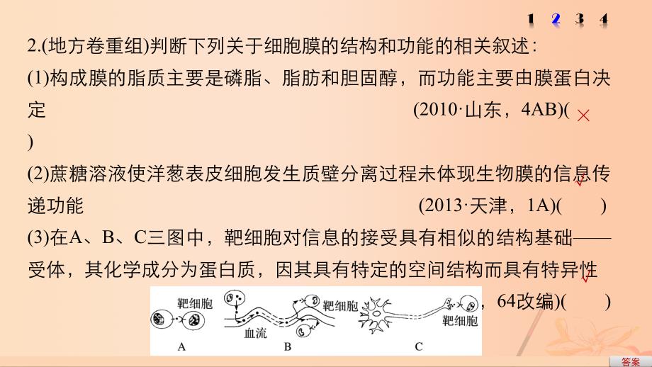 高考生物考前3个月专题复习 专题1 细胞的分子组成和基本结构 考点3 生物膜系统结构与功能统一性的理解及应用课件_第4页