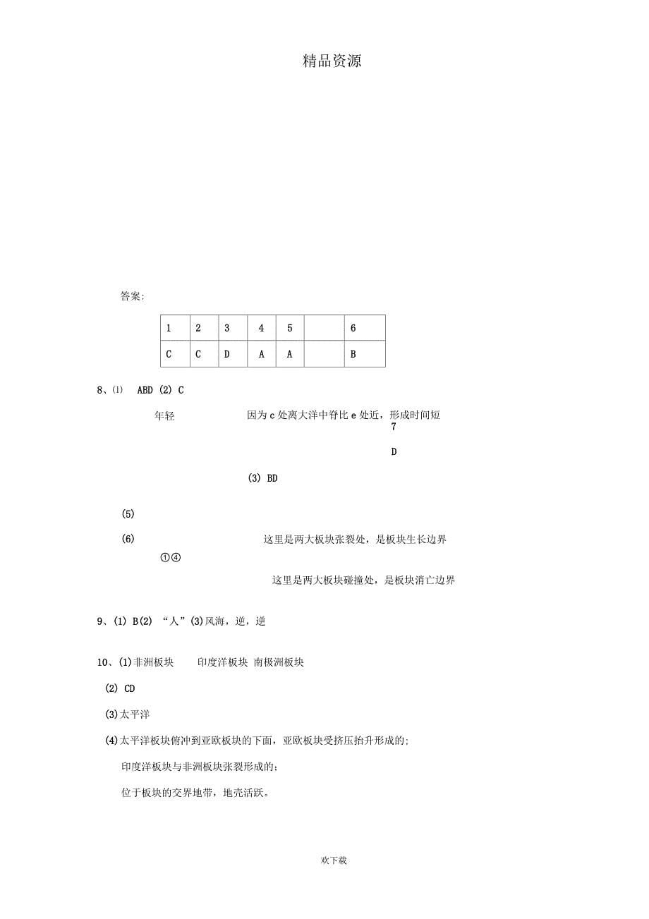 新人教版地理选修2：2.3海底地形的形成同步测试_第5页