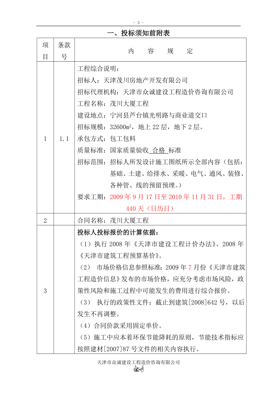 天津茂川房地产开发有限公司茂川大厦工程施工招标文件_第3页