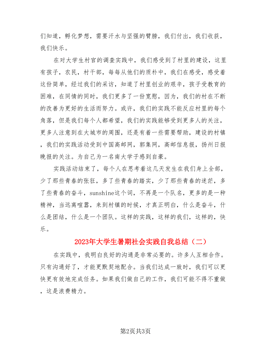 2023年大学生暑期社会实践自我总结（2篇）.doc_第2页