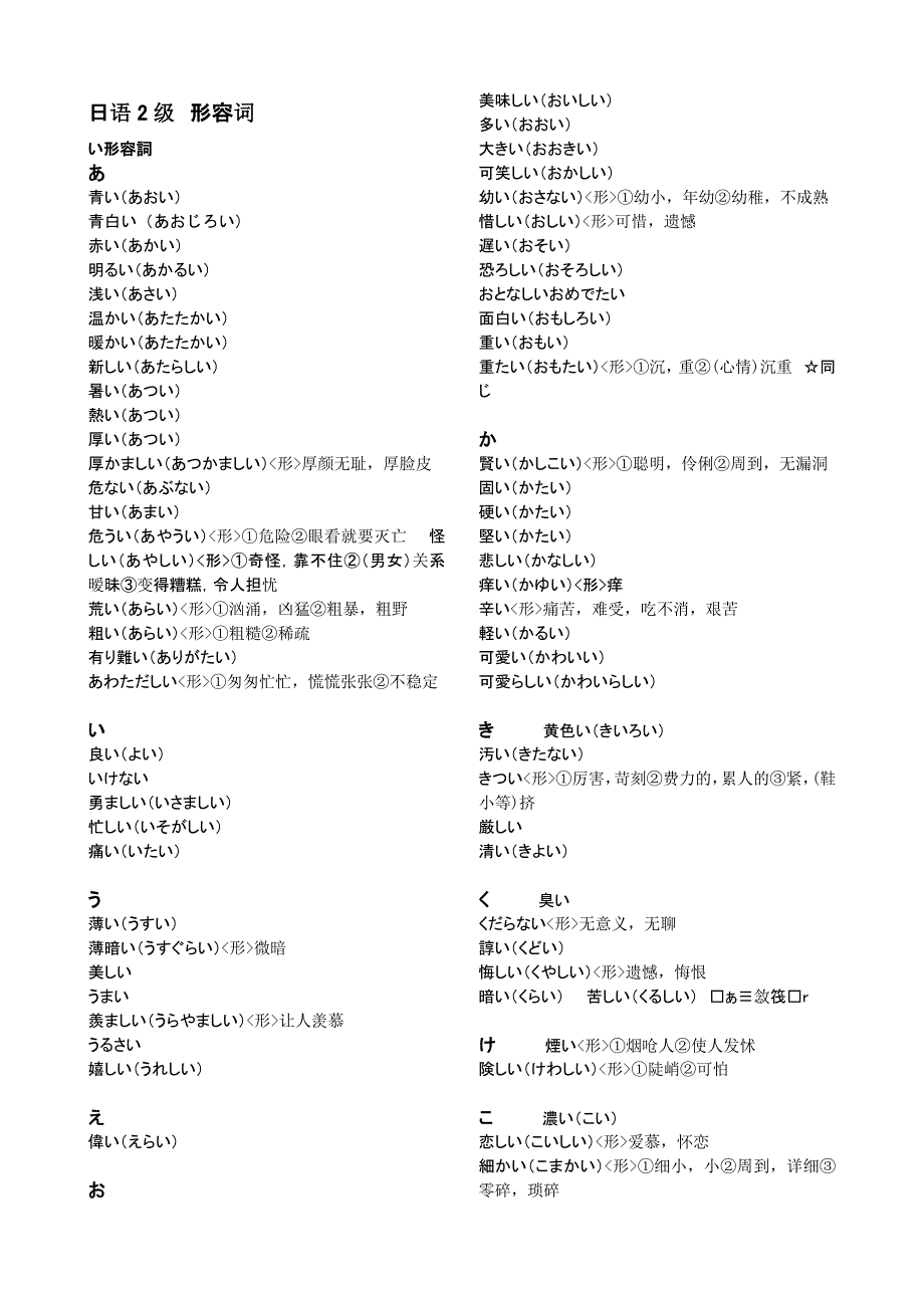 日语二级形容词(精品)_第1页