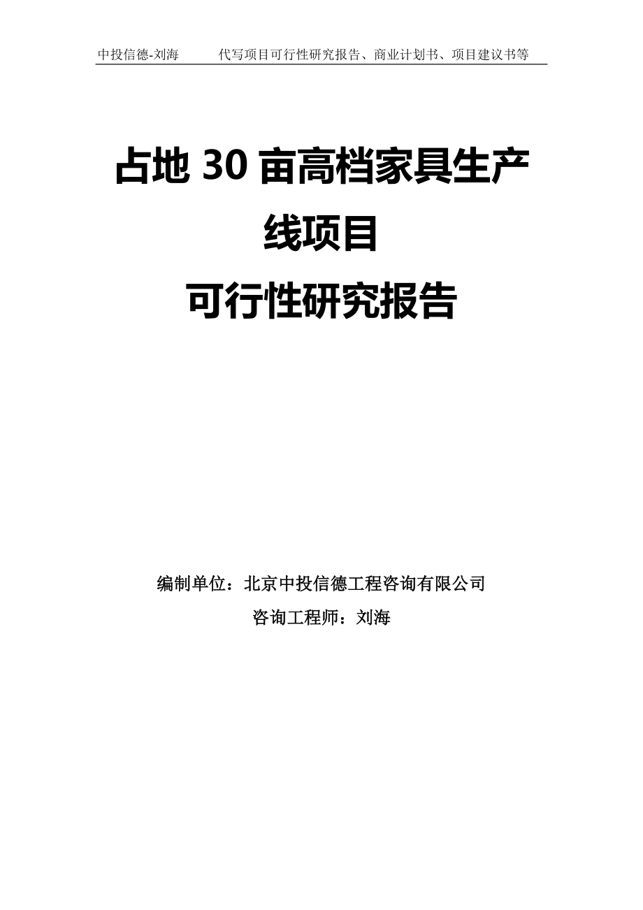 占地30亩高档家具生产线项目可行性研究报告模板-拿地申请立项_第1页