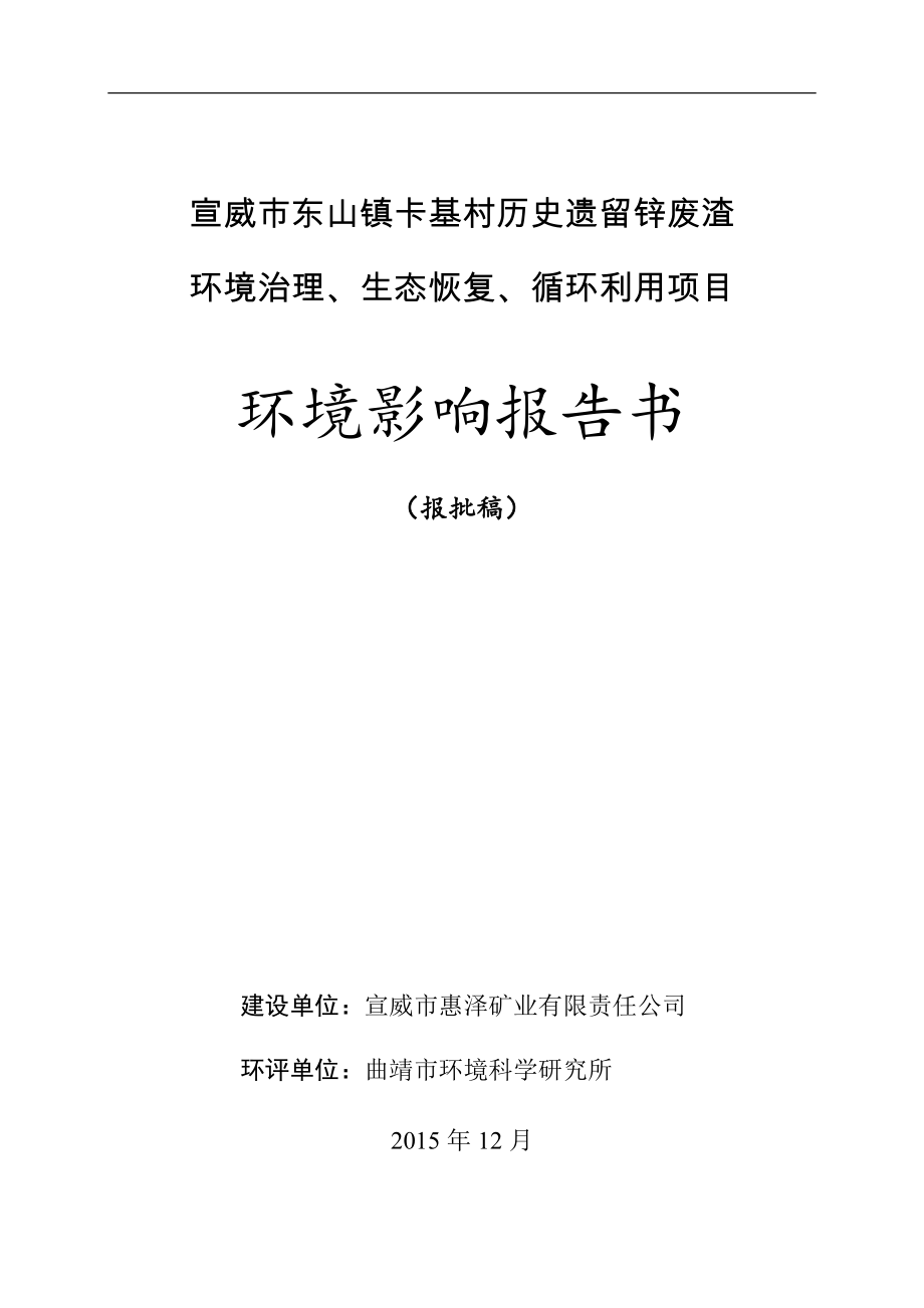 宣威市东山镇八大河村历史遗留废渣环境治理、生态恢复、循环利用项目环评报告.doc_第1页