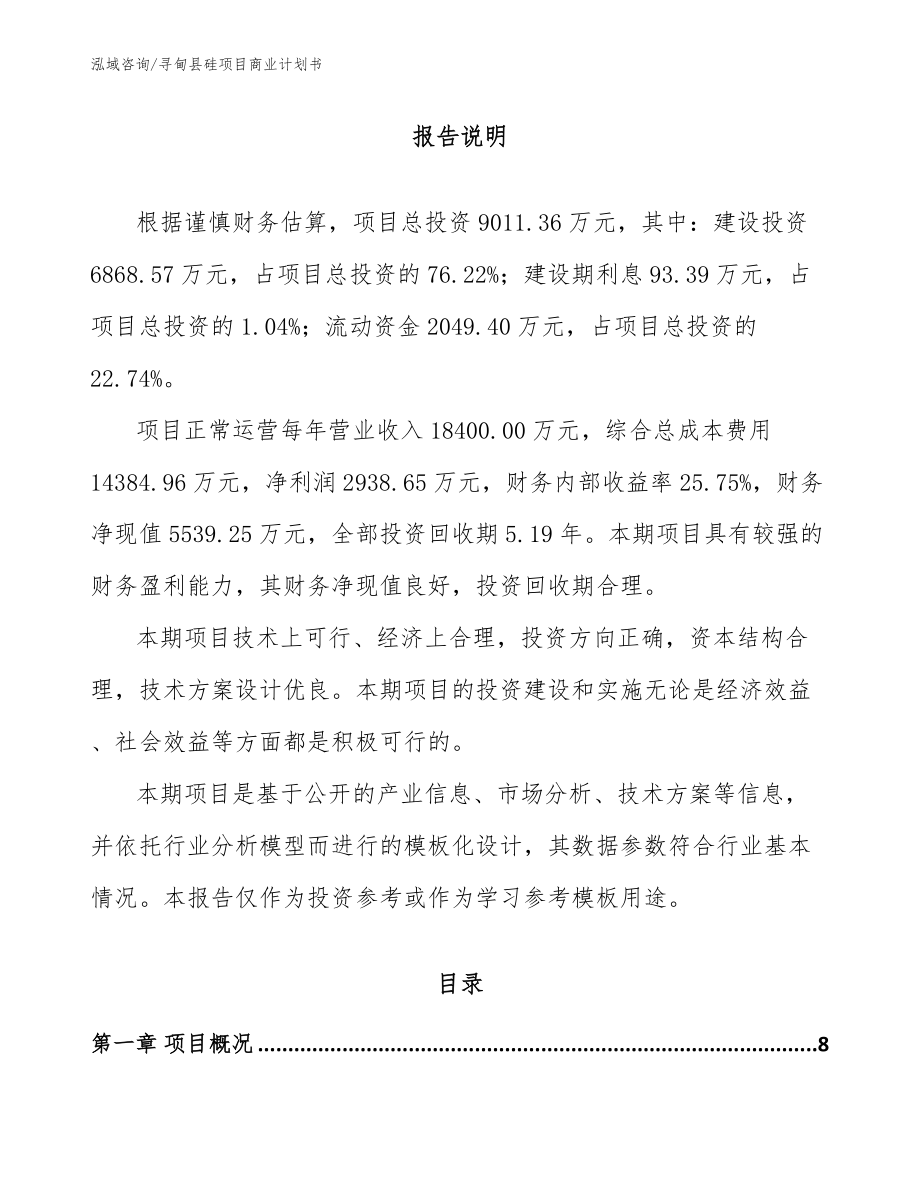 寻甸县硅项目商业计划书（参考范文）_第2页