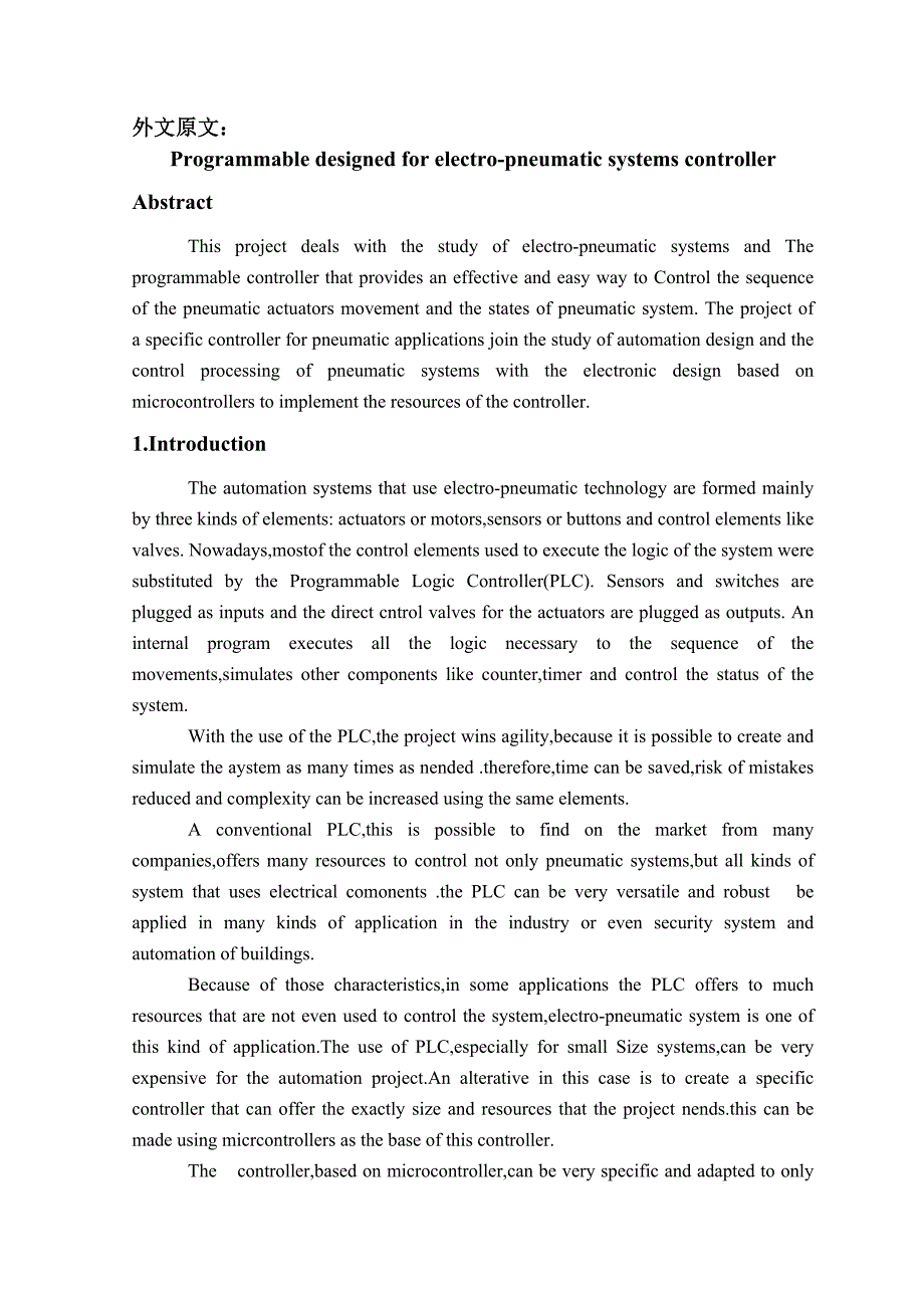 应用于电气系统的可编程序控制器中英文翻译、电气自动化外文文献翻译、机电一体化外文翻译_第1页