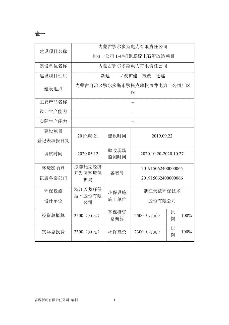 内蒙古鄂尔多斯电力有限责任公司电力一公司1-4#机组脱硫电石渣改造项目竣工环境保护验收监测报告表.docx_第5页