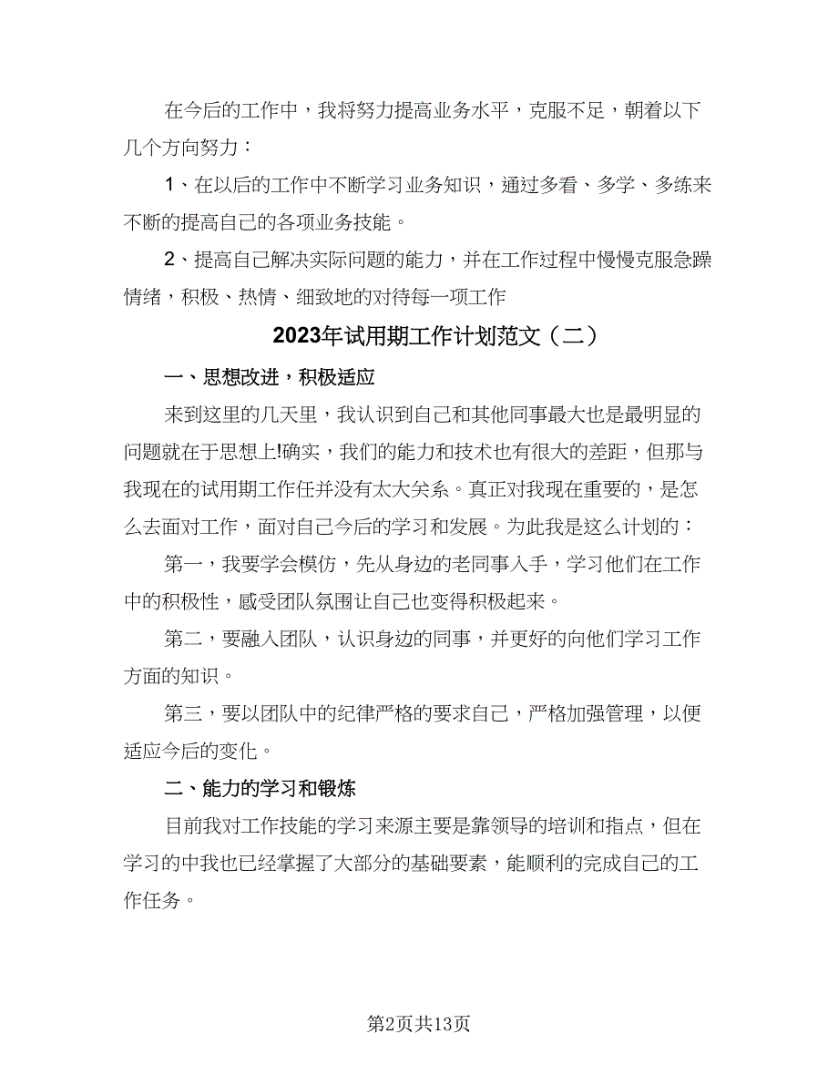 2023年试用期工作计划范文（六篇）_第2页