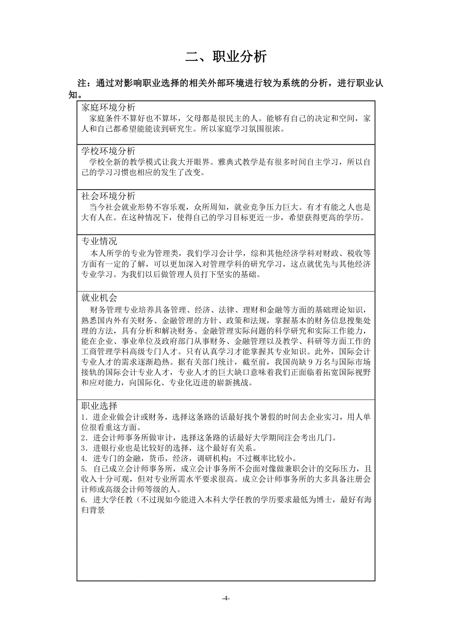 大学生职业生涯规划书财经类_第4页