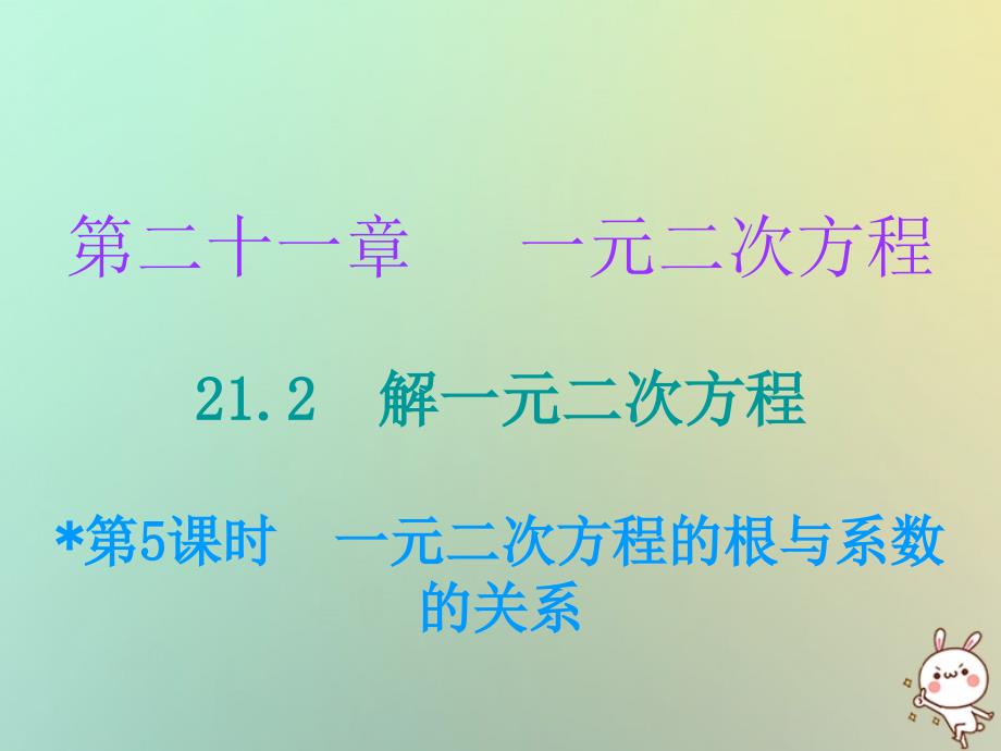 2018年秋九年级数学上册 第二十一章 一元二次方程 21.2 解一元二次方程 第5课时 一元二次方程的根与系数（小册子）课件 （新版）新人教版_第1页