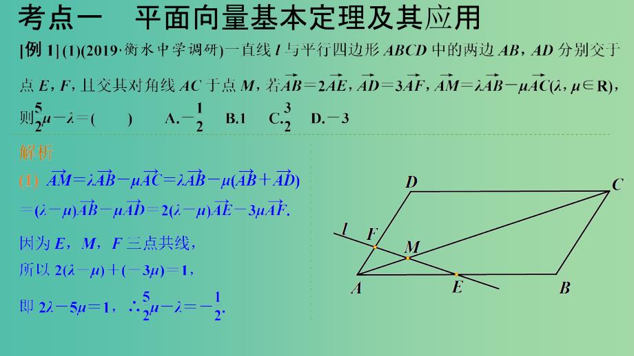 2020版高考数学一轮总复习 第五章 平面向量 第2节 平面向量基本定理及坐标表示课件.ppt_第3页