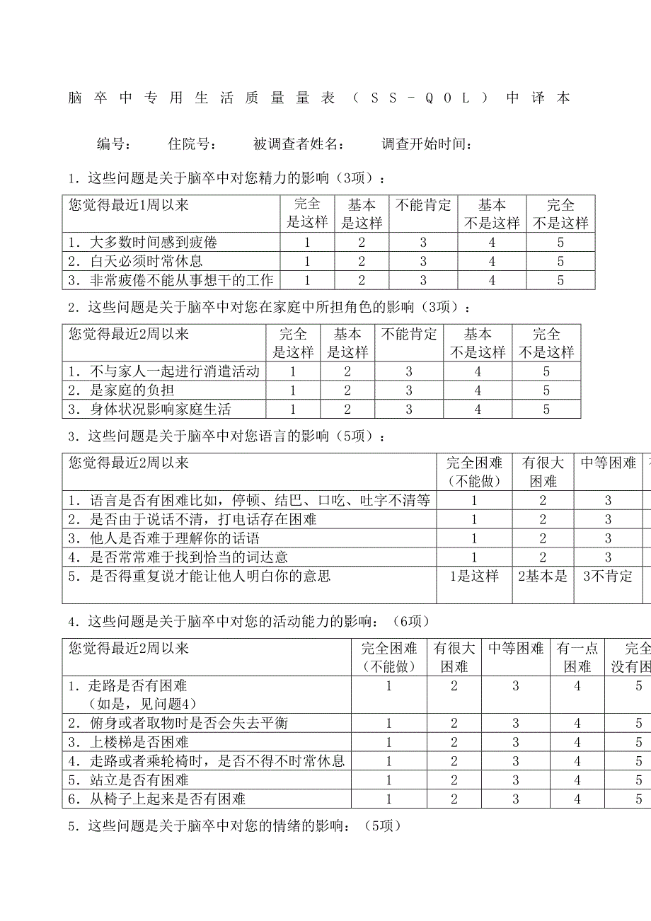 脑卒中专用生活质量量表_第2页