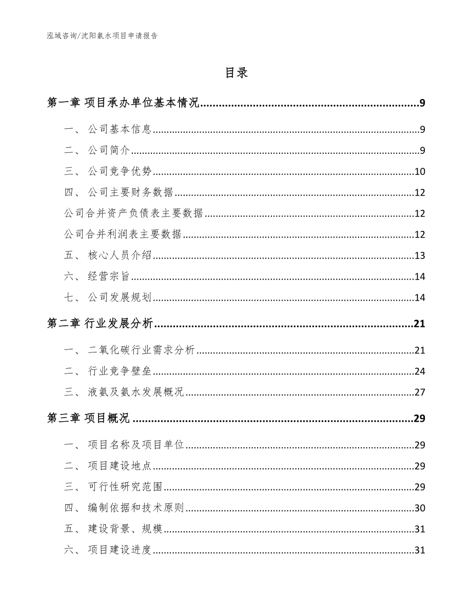 沈阳氨水项目申请报告_模板参考_第1页