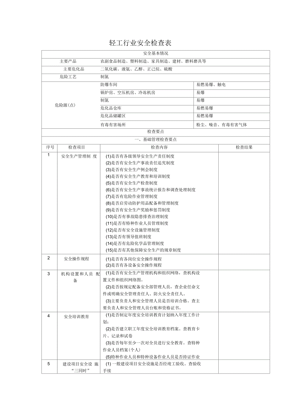 轻工行业安全检查表_第1页