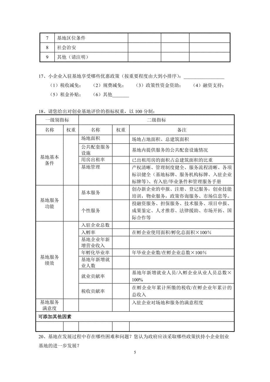 小企业创业基地调查问卷_第5页