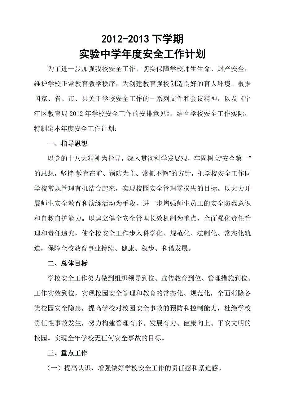 实验中学2012-2013下学期年度安全工作计划_第1页