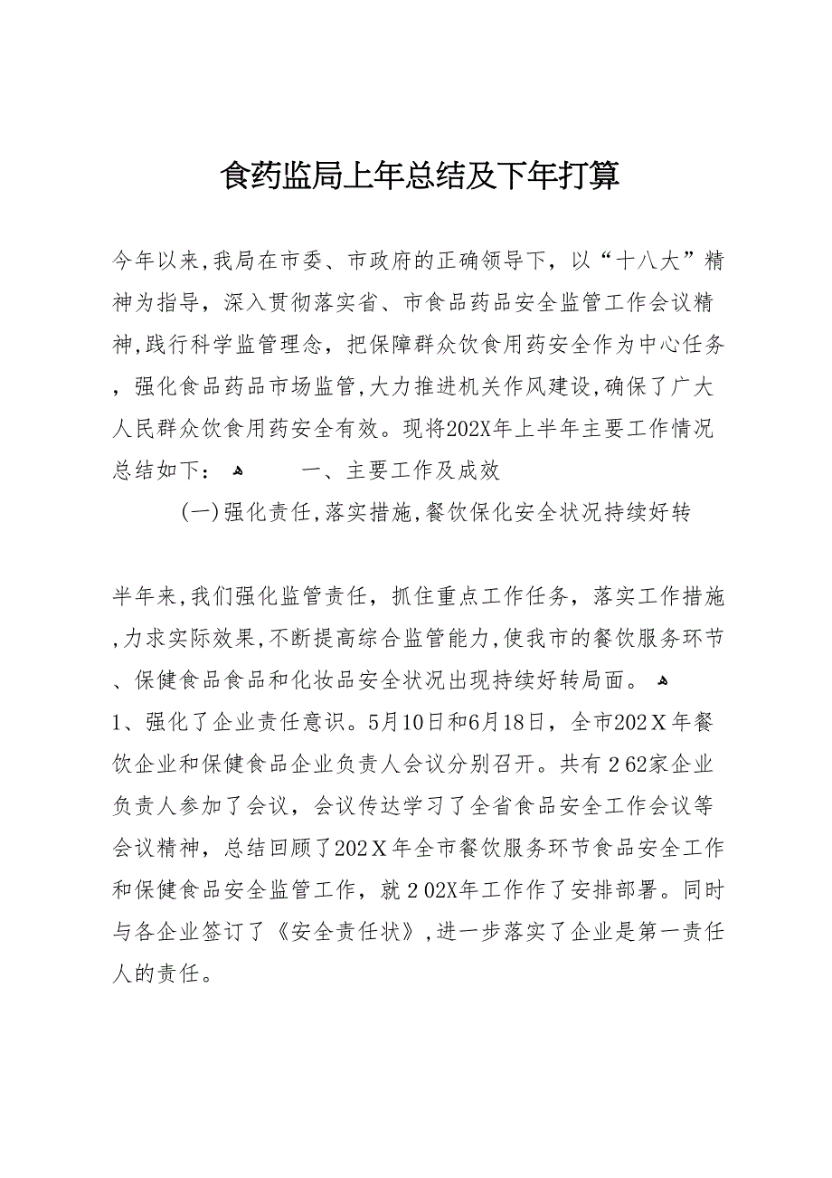 食药监局上年总结及下年打算_第1页