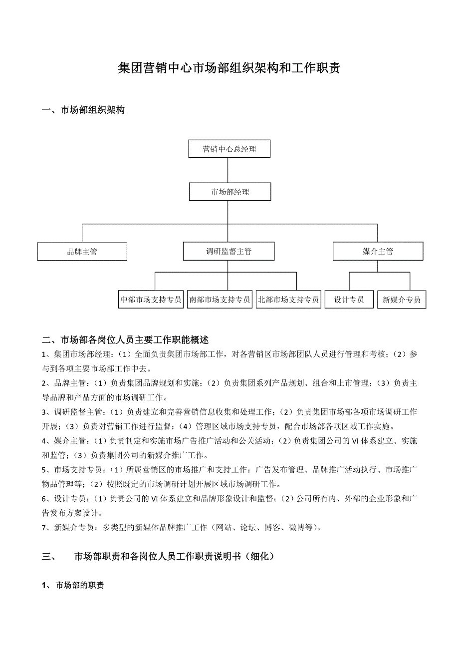 市场部组织架构和职能最新版_第1页