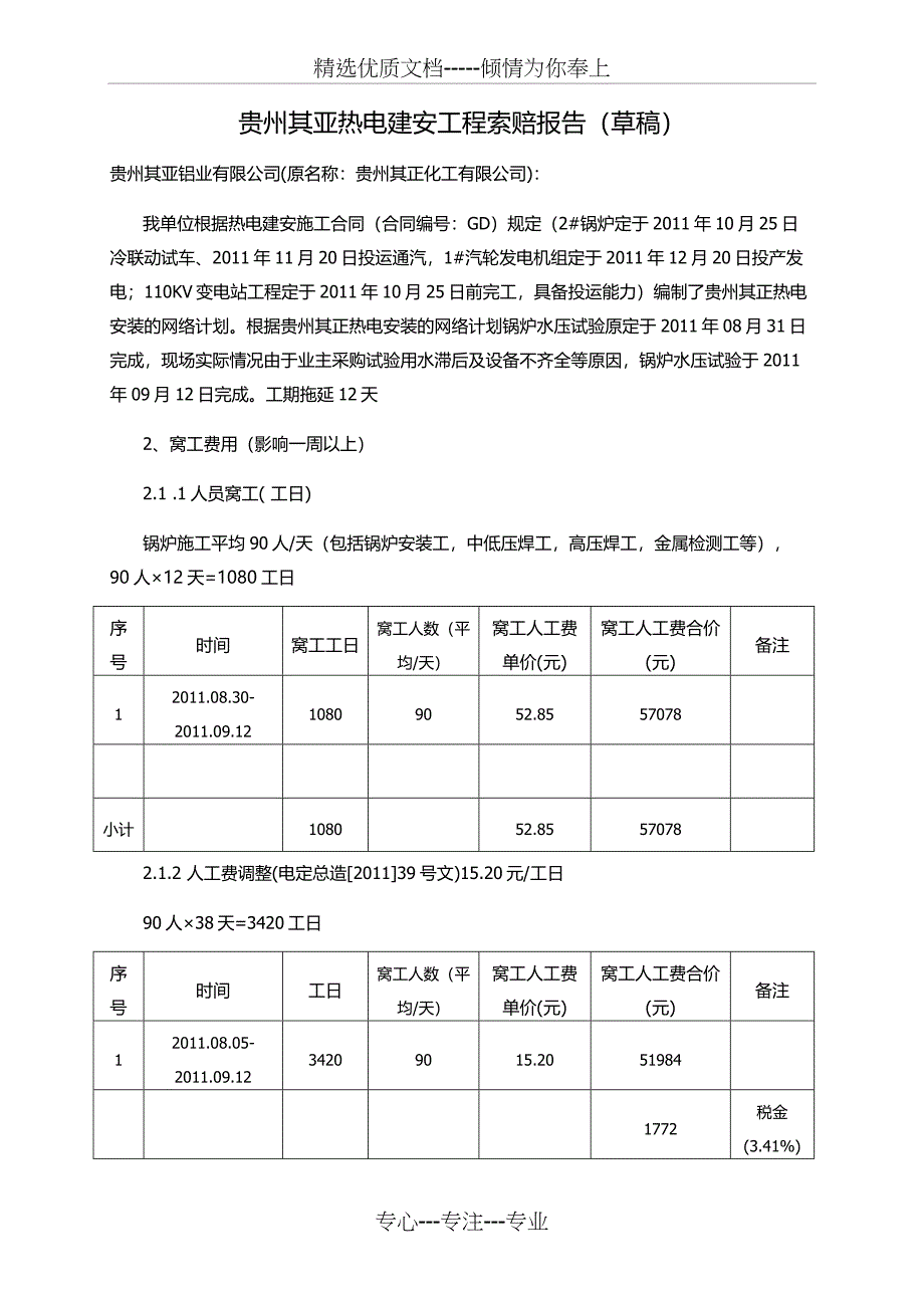 贵州其正工程锅炉水压前索赔报告_第1页