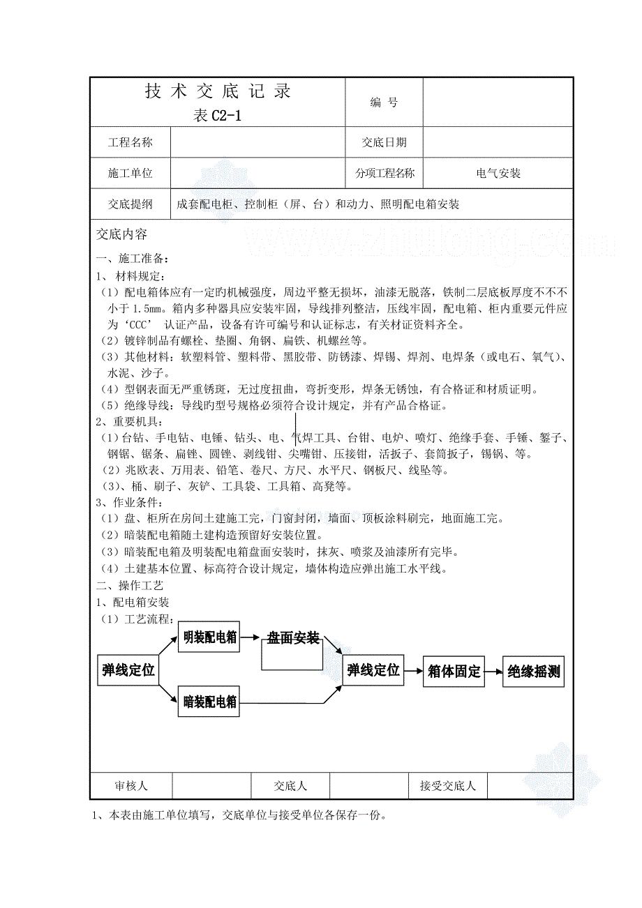 电气安装重点技术交底记录_第1页