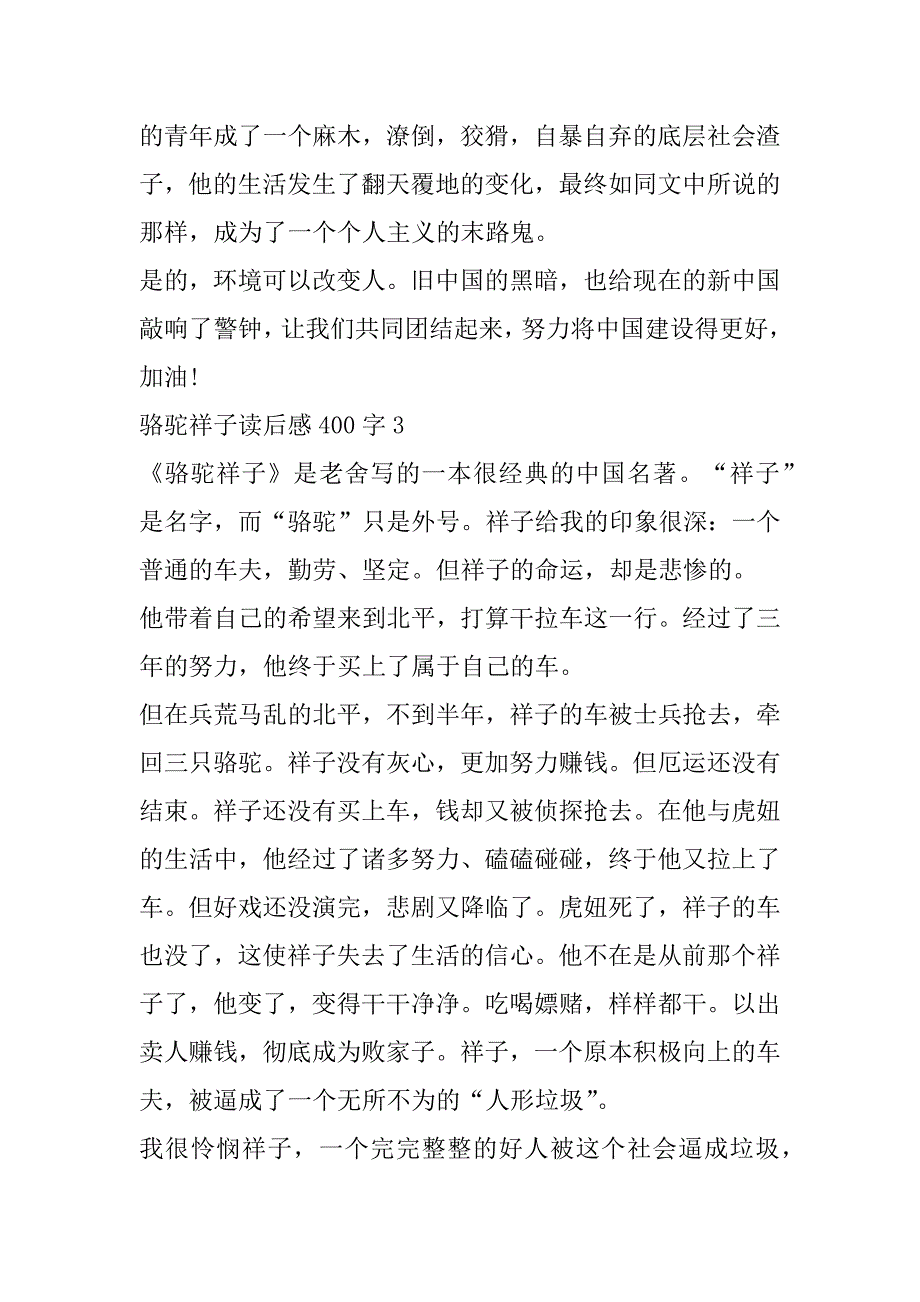 2023年骆驼祥子读后感400字七篇_第3页