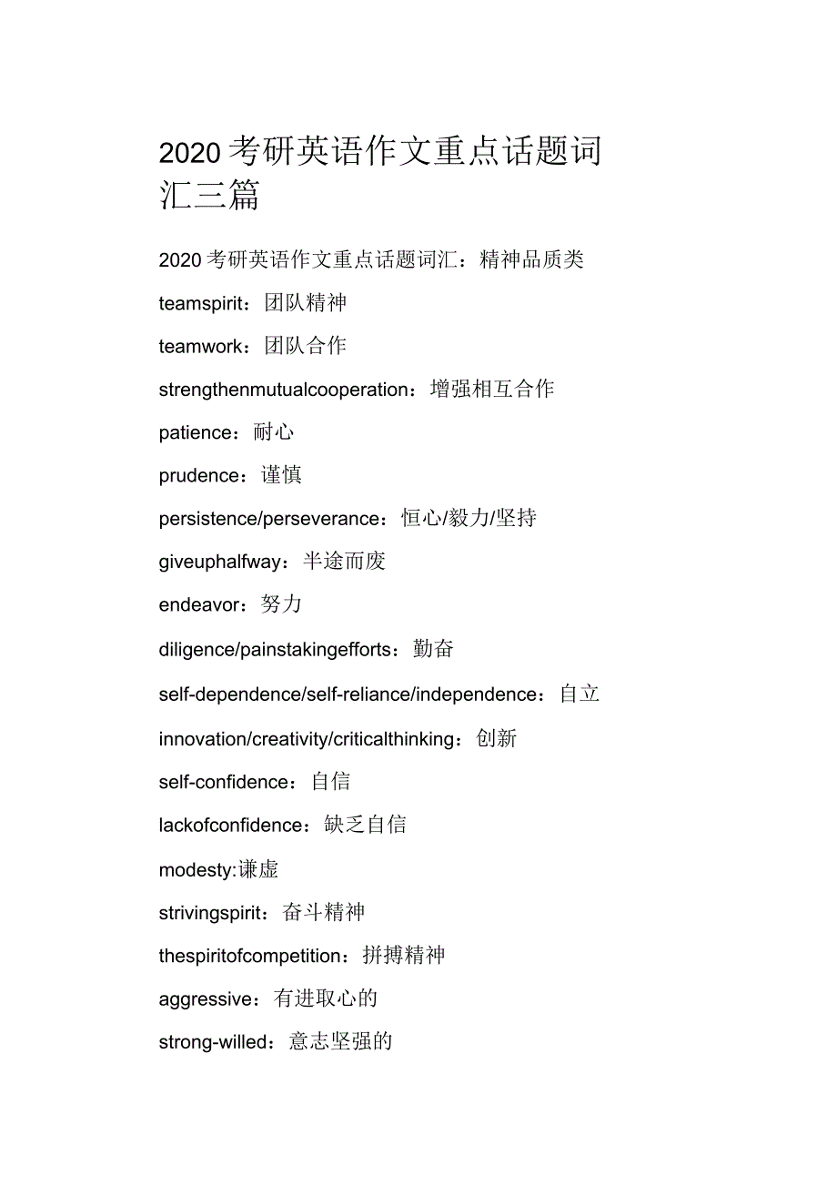 2020年考研英语作文重点话题词汇三篇_第1页