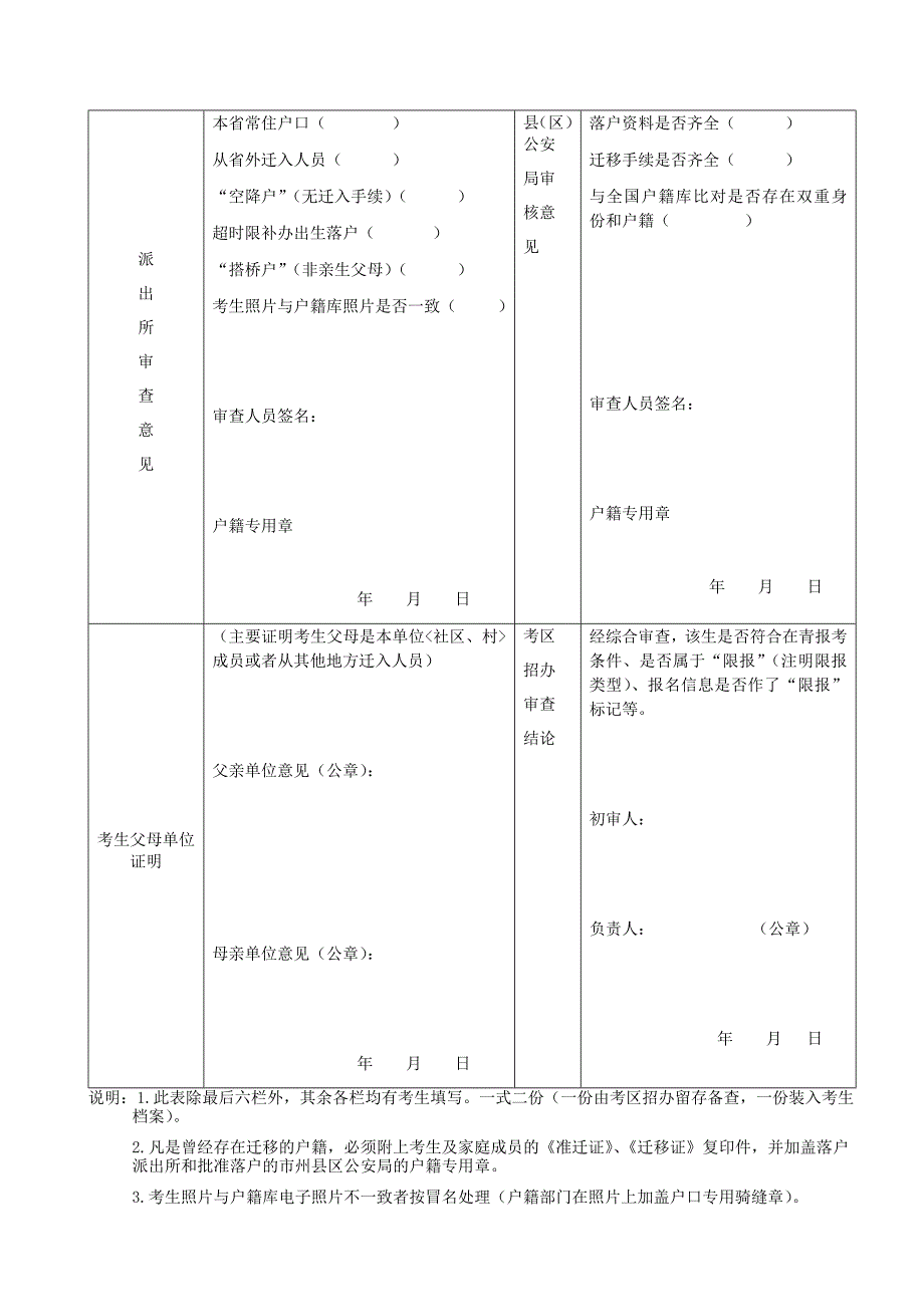 青海省2019年普通高考报名资格审查表_第3页