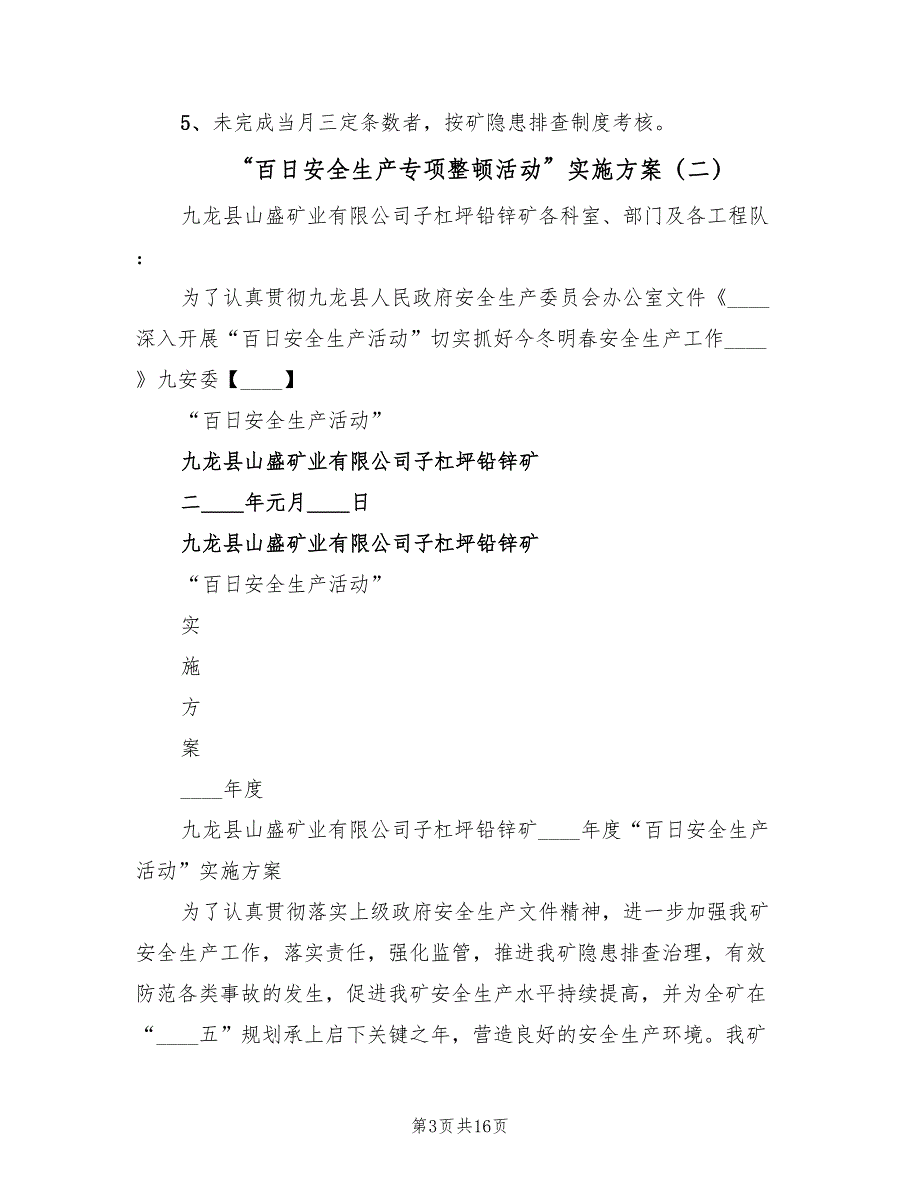 “百日安全生产专项整顿活动”实施方案（3篇）_第3页